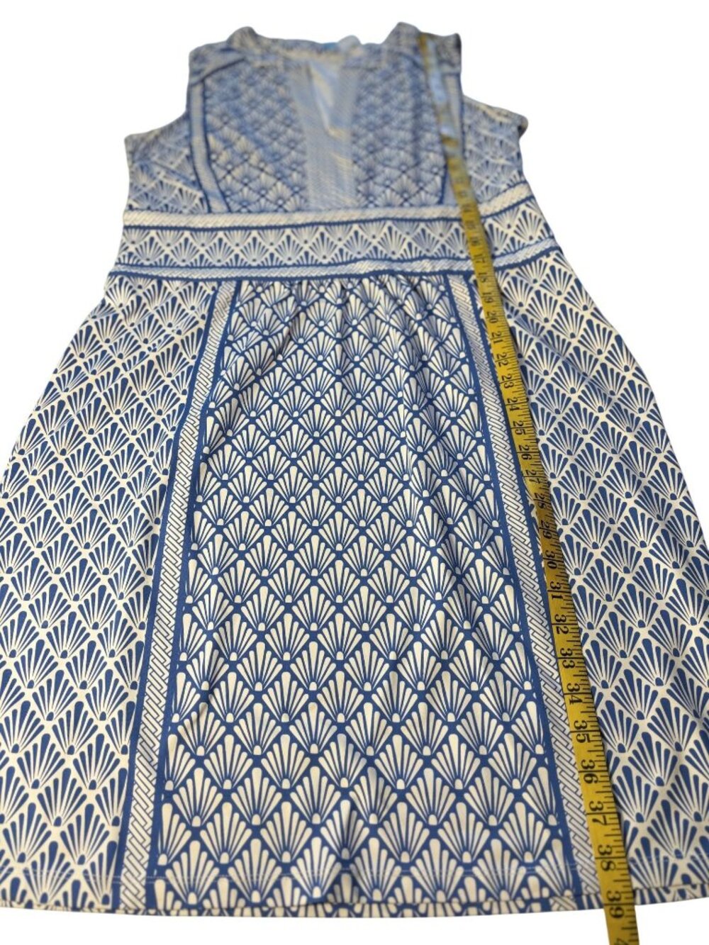 J. McLaughlin Blue & White Sleeveless Geometric Patterned Dress Size XL - Picture 12 of 14